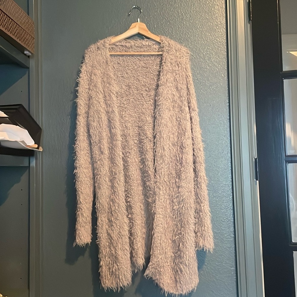 Eileen Fisher taupe alpaca wool long open cardigan size medium